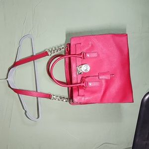 MICHAEL KORS Red Hamilton Lock & Key Satchel Purse Pocketbook Shoulder Hand Bag